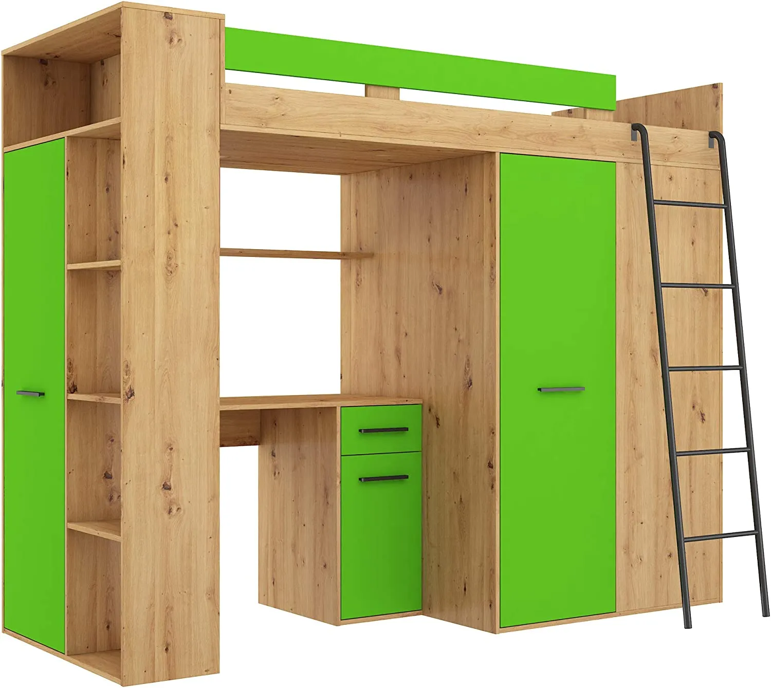 LETTO ARMADIO SCRIVANIA LIBRERIA BAMBINI VERANA P H190x120x236cm VERDE ROVERE