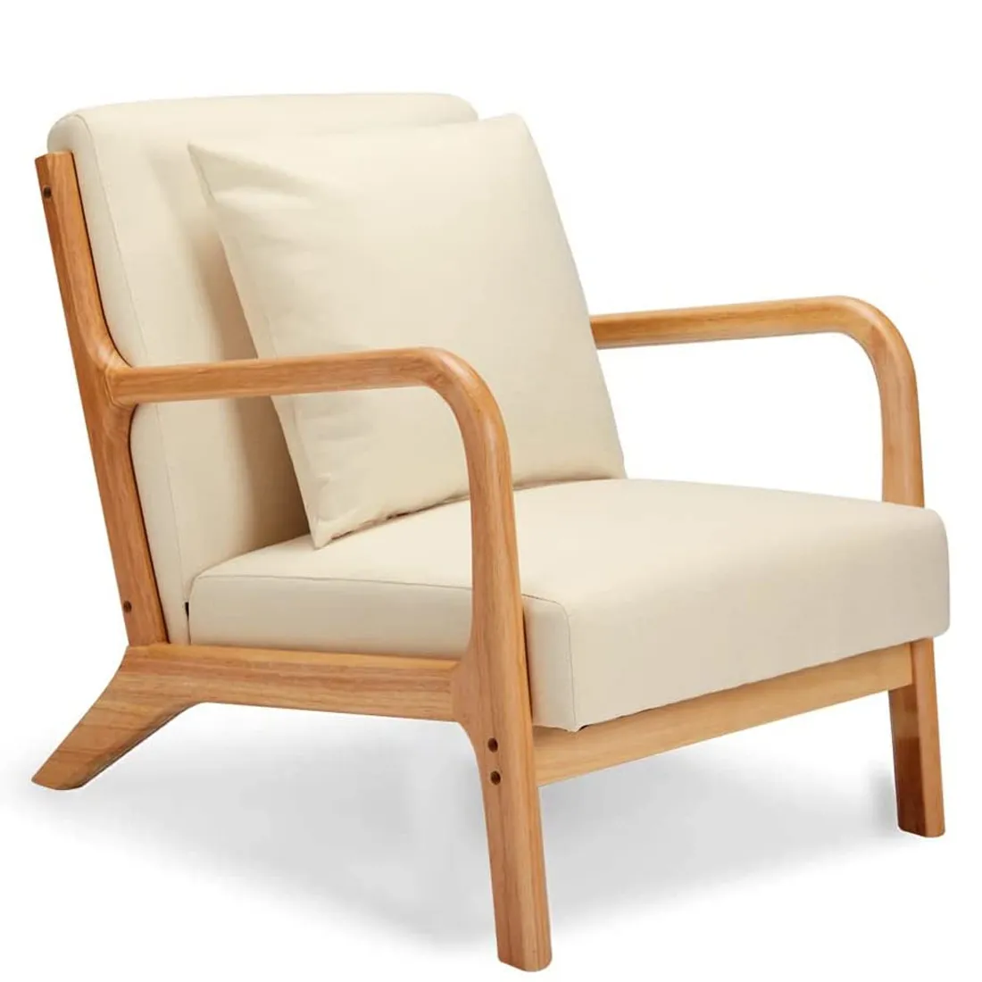 Poltrona Relax Comoda Lounge Bassa Struttura Legno e Tessuto Alta Densità Beige