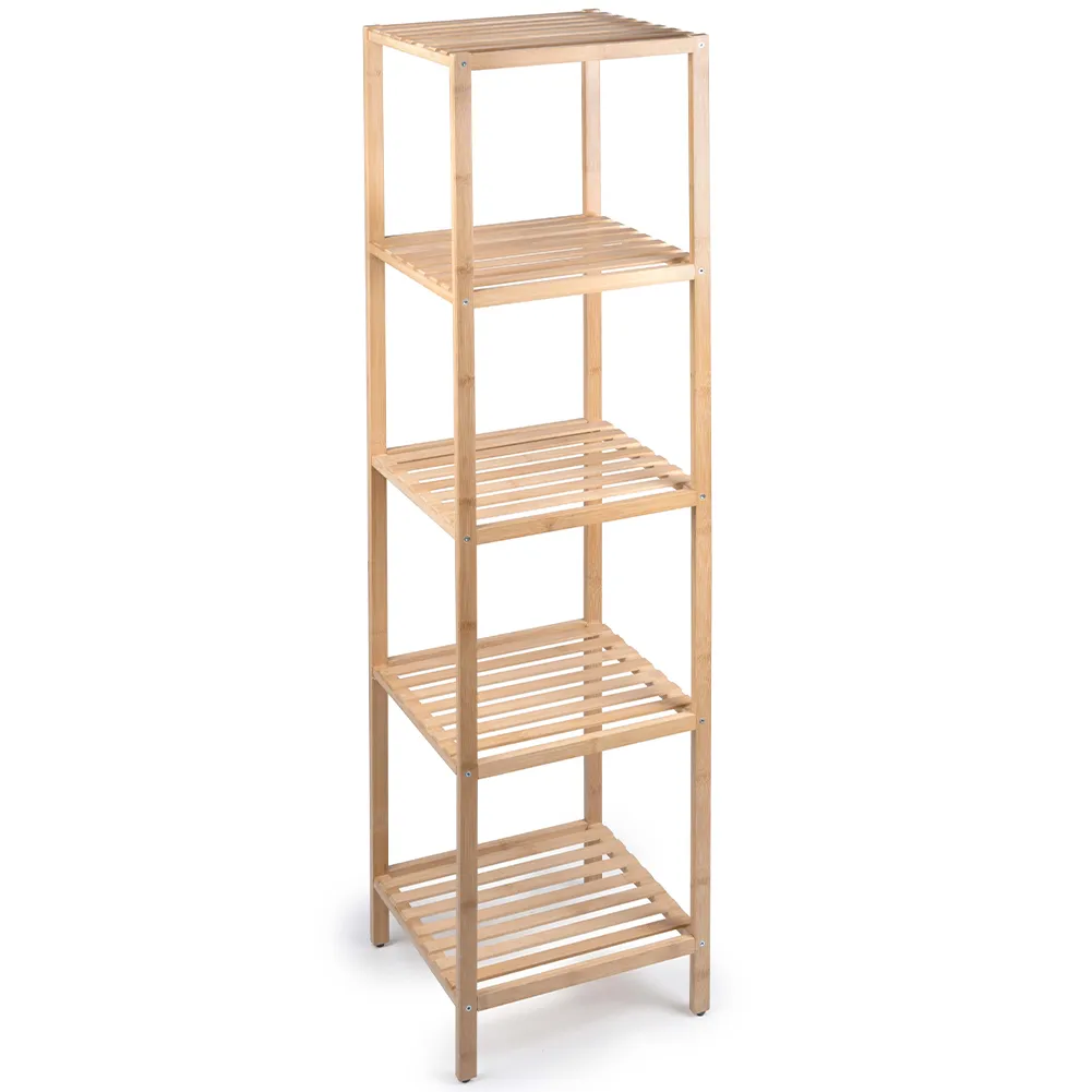 Scaffale a Colonna da Bagno 5 Ripiani Legno Bambù Armadio Organizer 32x33x141cm