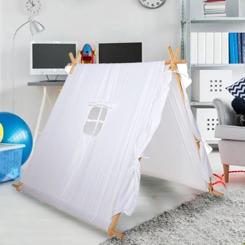 Tenda per Bambini da Gioco per Interni o Esterni Struttura Legno Leggera Bianco