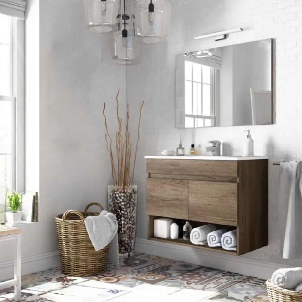 Mobile bagno dakota 2 ante cm.80x45x64h colore rovere con Lavabo e Specchio