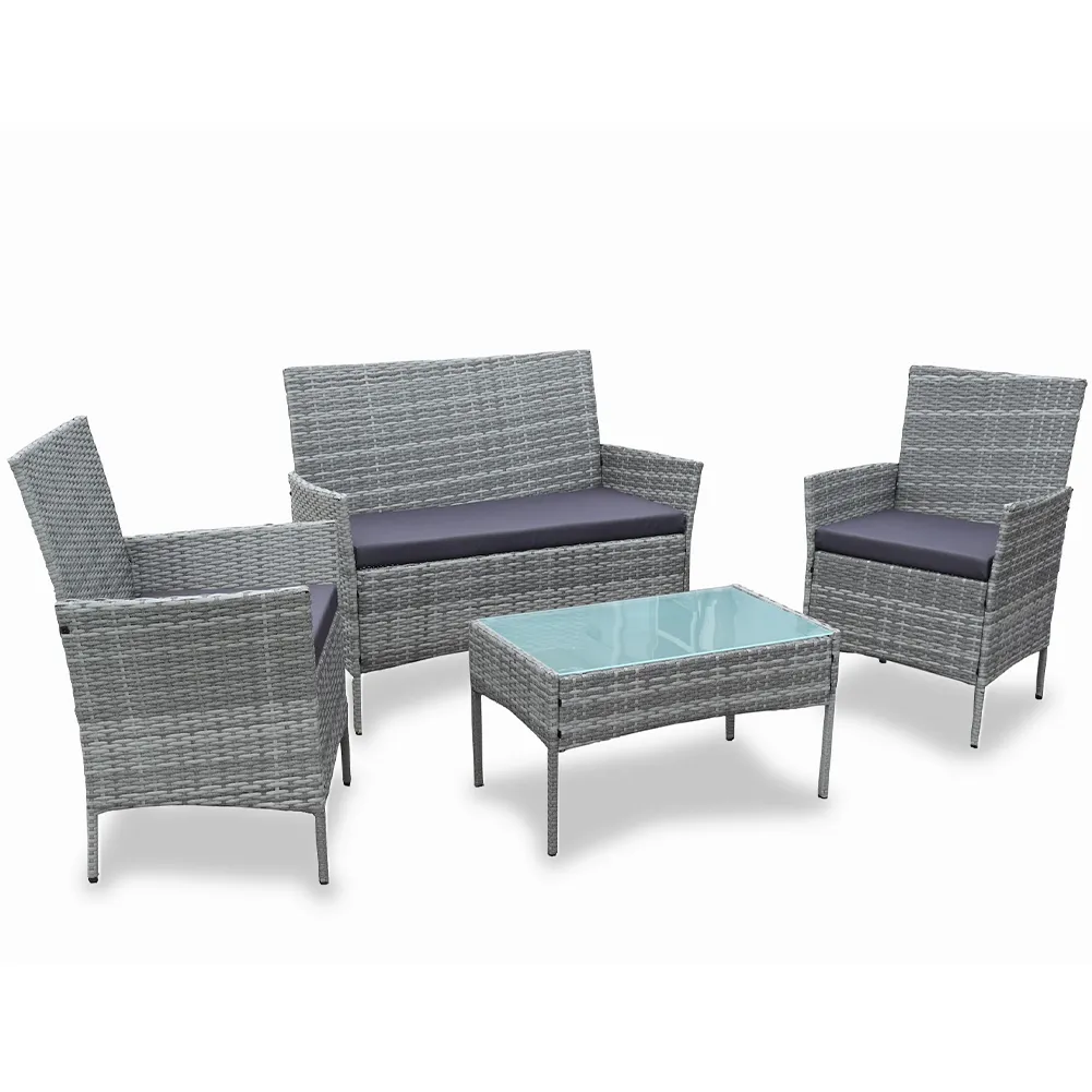 Set Salotto Completo Divano Poltrone Tavolino Poly Rattan Arredo Giardino Grigio