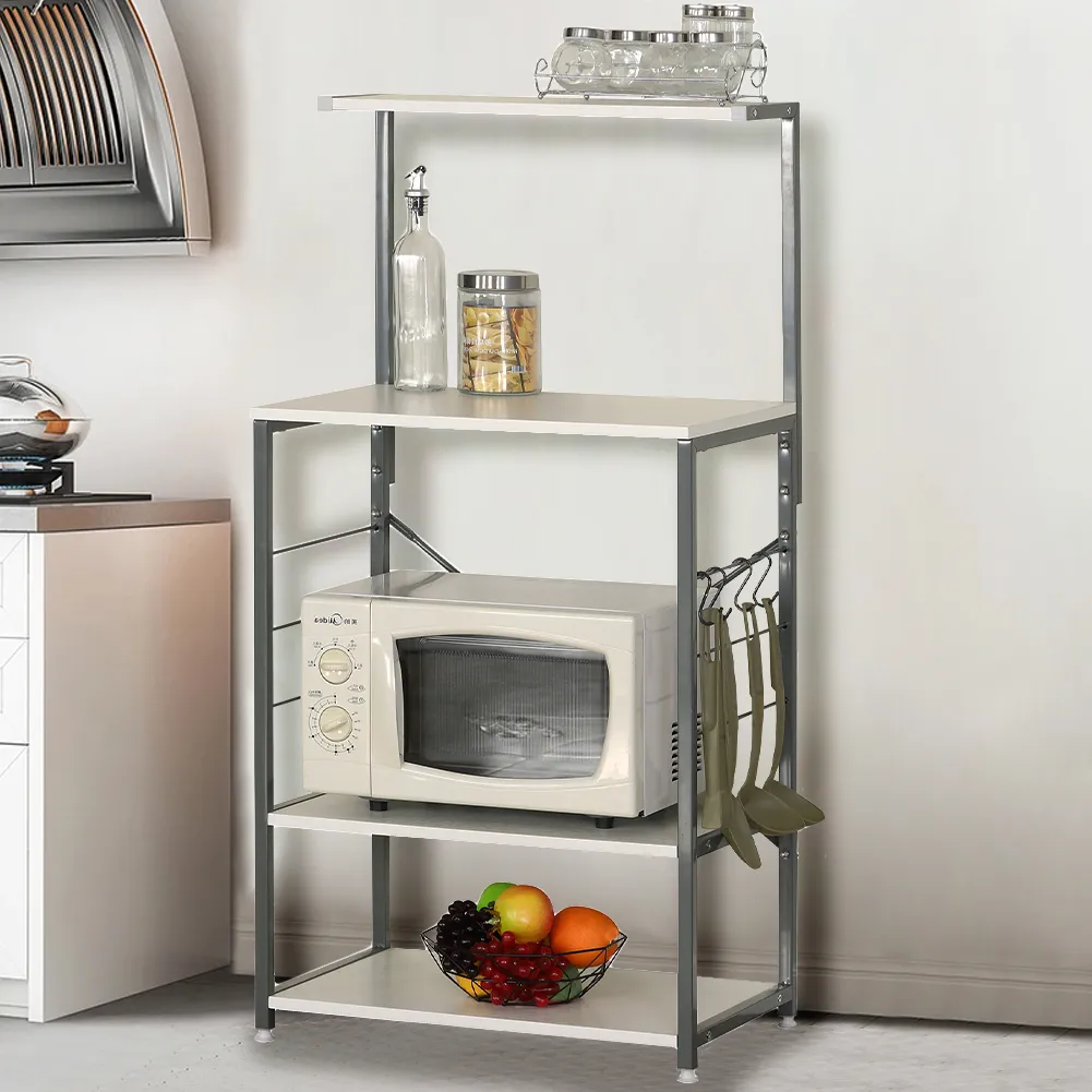 Scaffale Organizer da Cucina in Legno e Metallo 3 Ripiani 1 Mensola 60x40x123 cm