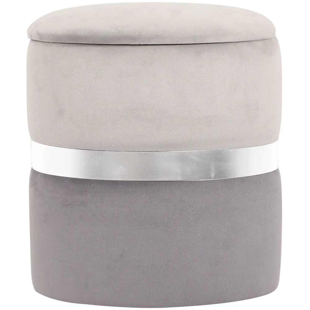 Pouf Contenitore in Velluto 42x37 cm Poggiapiedi Capiente Grigio Chiaro e Scuro