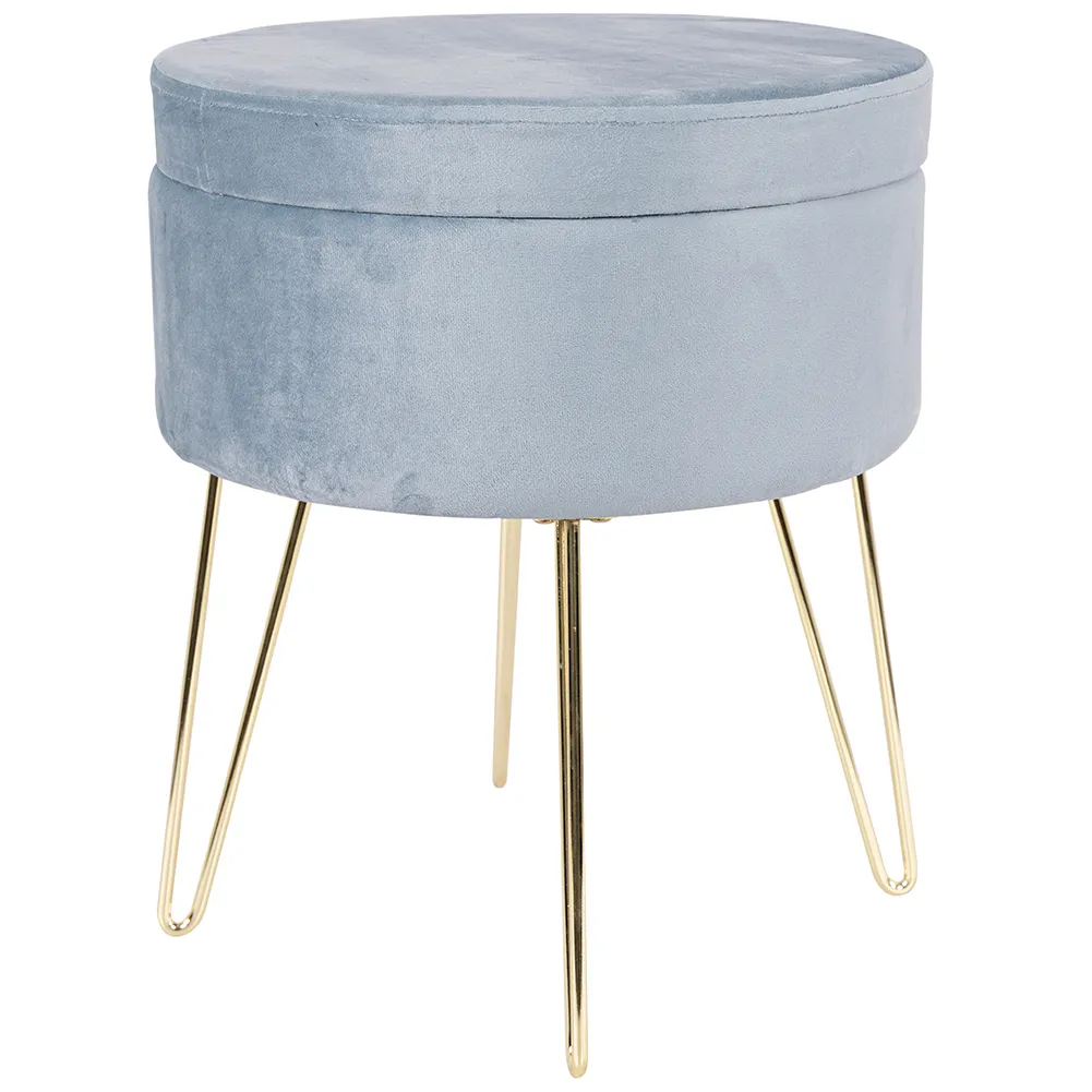 Pouf Contenitore in Velluto Poggiapiedi con 4 Gambe in Oro 37,5 x 45 cm Grigio