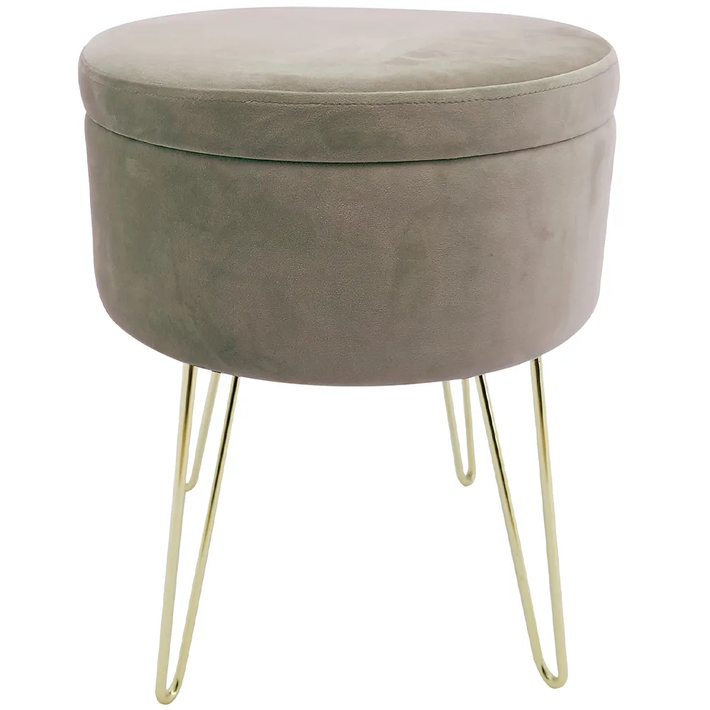 Pouf Contenitore in Velluto Poggiapiedi con 4 Gambe in Oro 37,5 x 45 cm Beige