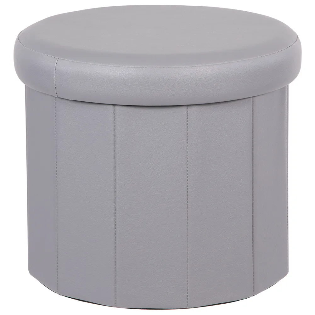 Pouf Contenitore in Ecopelle Salvaspazio Poggiapiedi Grigio Rotondo 38 x 33,5 cm