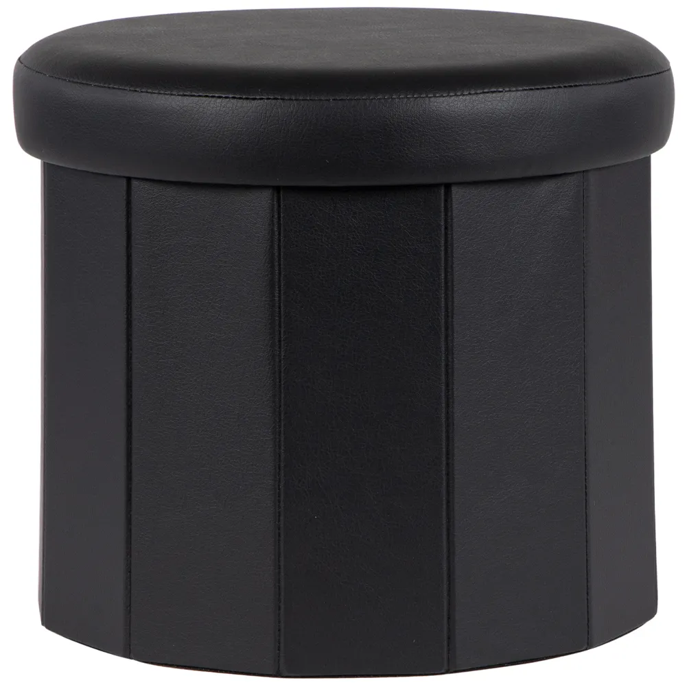 Pouf Contenitore in Ecopelle Salvaspazio Poggiapiedi Nero Rotondo 38 x 33,5 cm