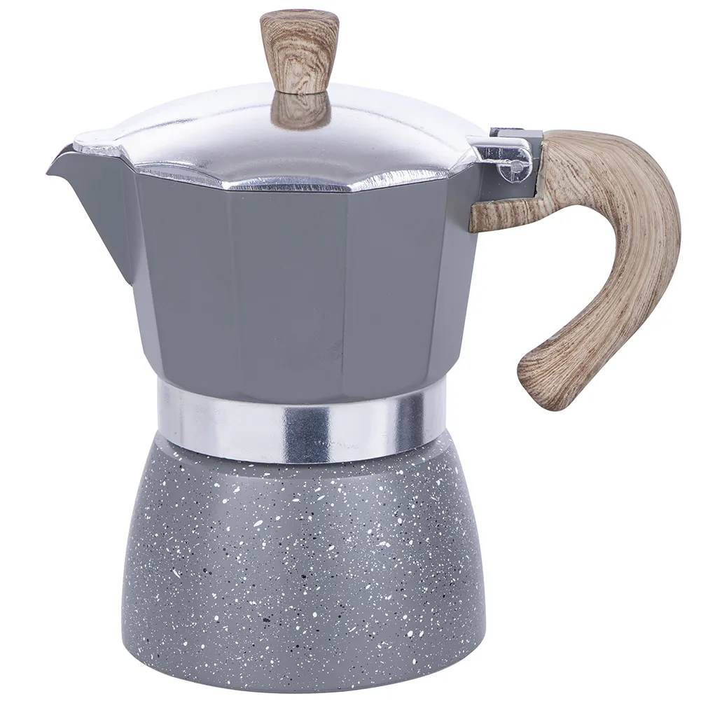 Caffettiera Alluminio Pressofuso 3 Tazze Moka con Manico Soft Touch Grigio