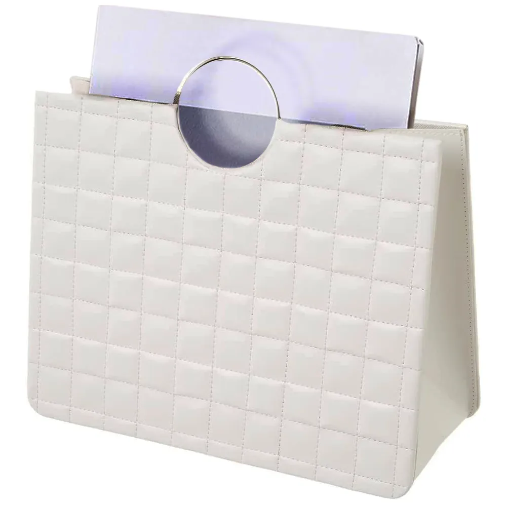 Portariviste Borsa in Ecopelle Bianco Manici Metallo Argentato 38 x 35 x 16 cm