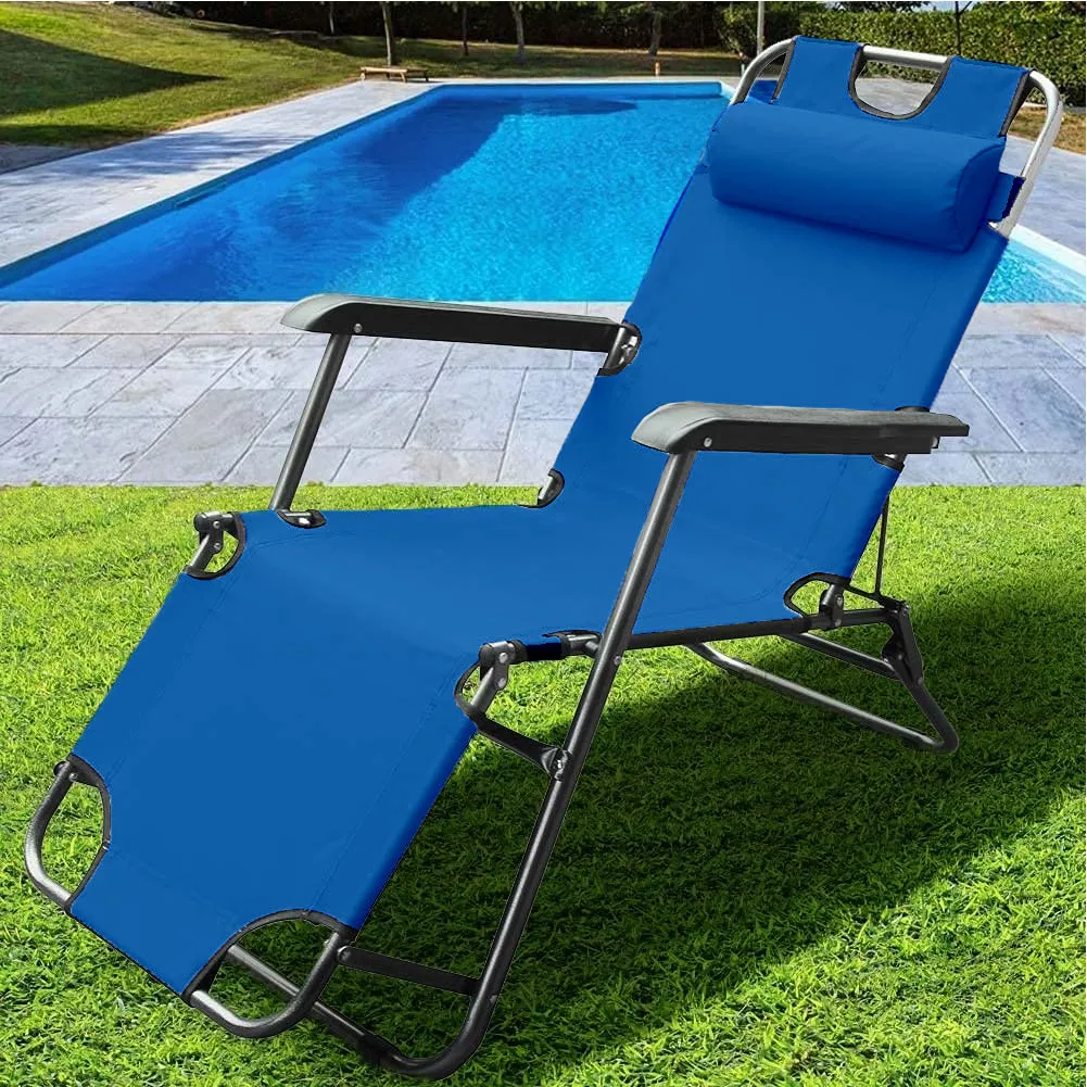 Sedia da Giardino Poltrona Relax Pieghevole Gravita Zero Acciaio Oxford Blu