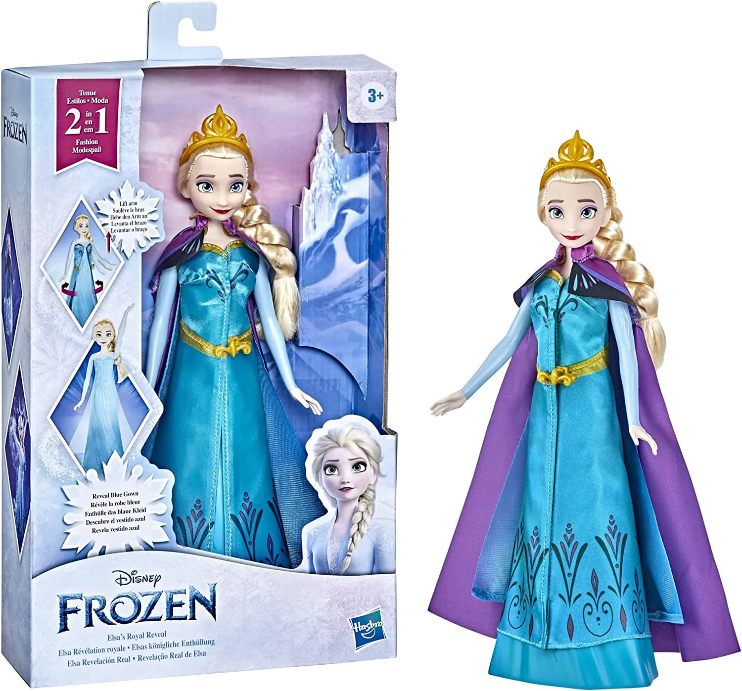 Disney Frozen Elsa Royal Reveal Bambola Abito che Cambia 2in1 Giocattolo Bambini