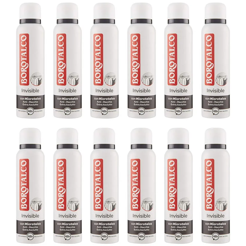 12 x Deodorante Borotalco Deo Spray Invisible Promo Pack Confezione 12 Bottiglie