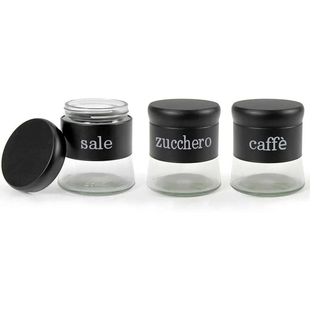 Set 3 Barattoli Porta Caffe Zucchero Sale Metallo Acciaio 400ml Accessori Cucina