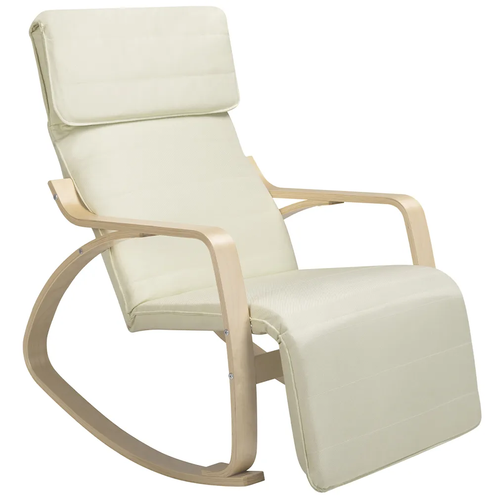 Sedia a Dondolo Poltrona Relax Cotone Beige Schienale e Poggiapiedi Regolabile