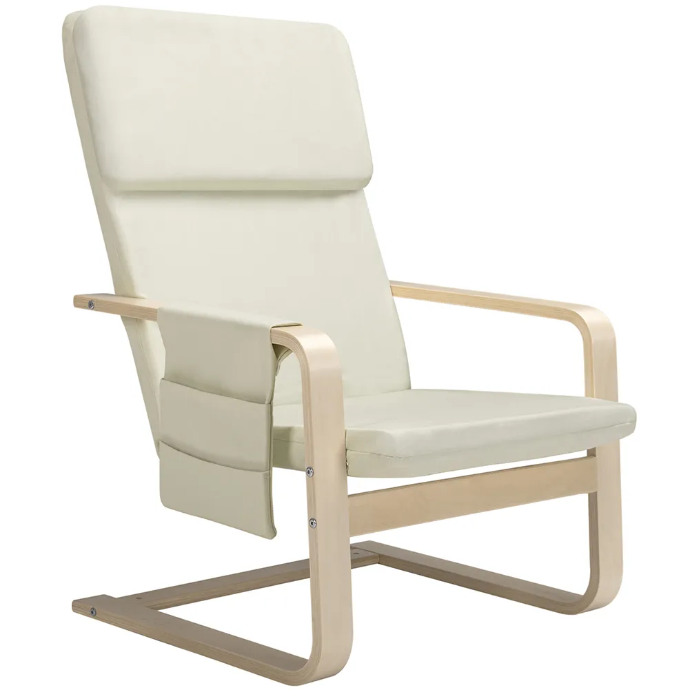 Sedia Poltrona Relax Ergonomica Rivestimento Cotone Beige con Borsa 2 Scomparti