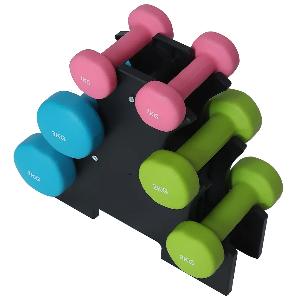 Set 6 Manubri Palestra con Stand Appoggio 2x1kg+2x2kg+2x3kg Pesi Sport Fitness