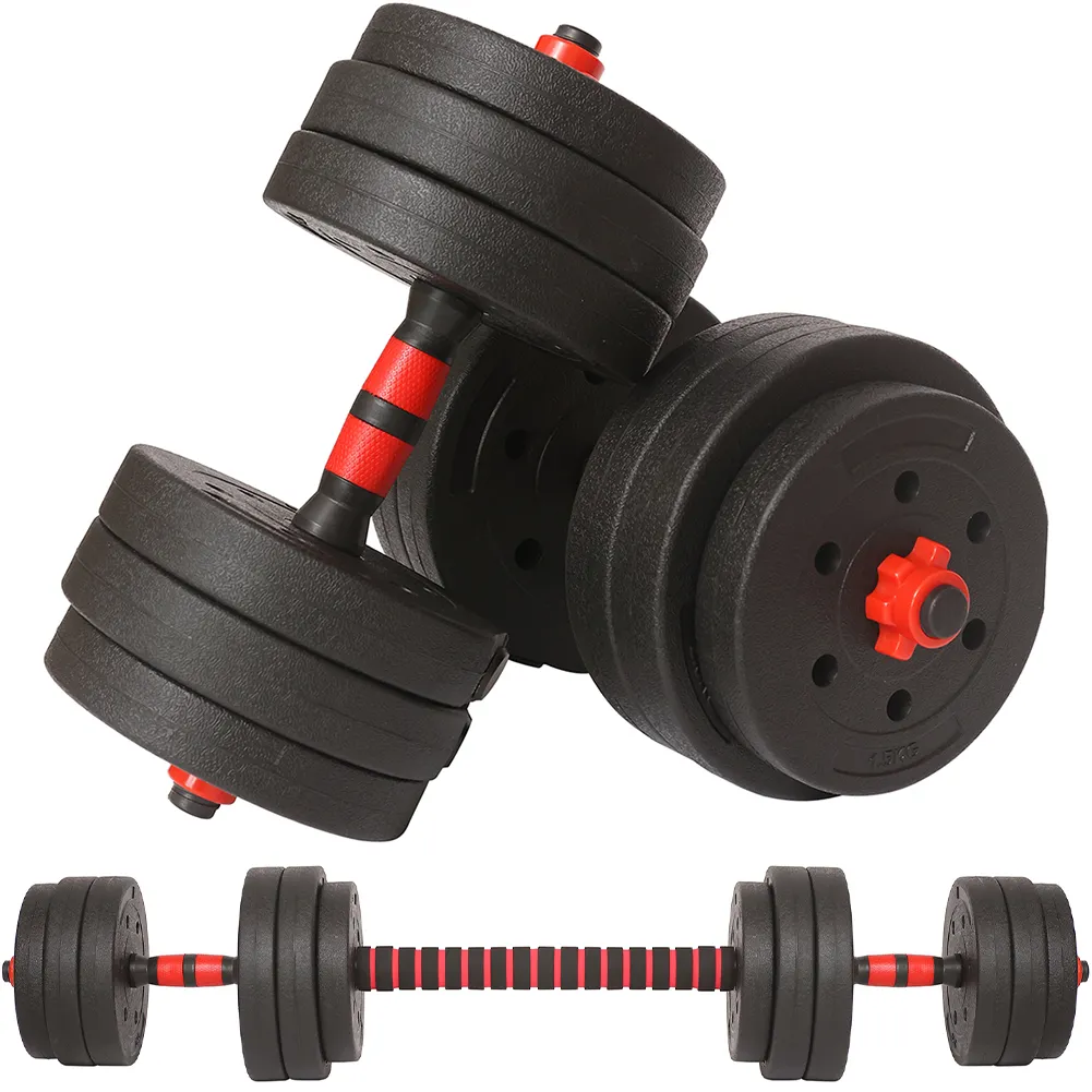 Set Manubri da 25kg (4x2.5kg+4x2kg+4x1.5kg) Bilanciere Pesi Fitness Rosso e Nero