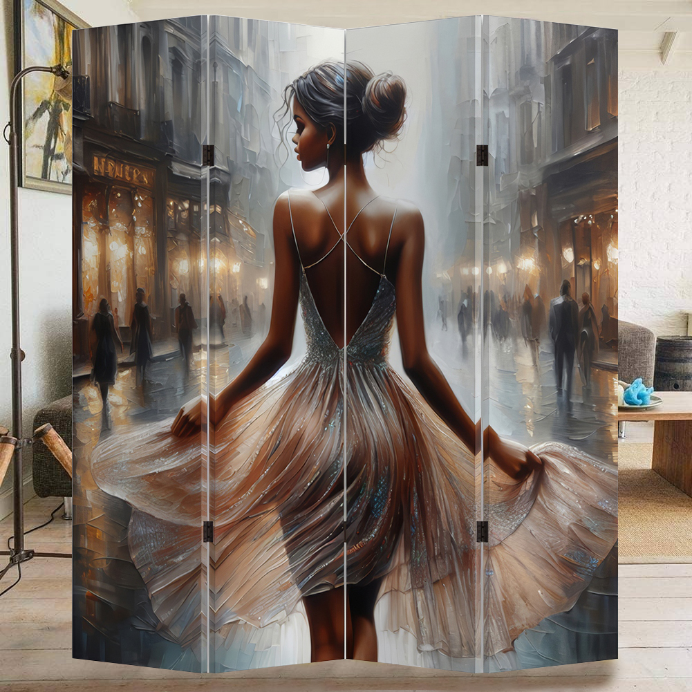 Paravento Separé 4 Pannelli Struttura Legno Stampa La ballerina 180 x 161 cm (1)