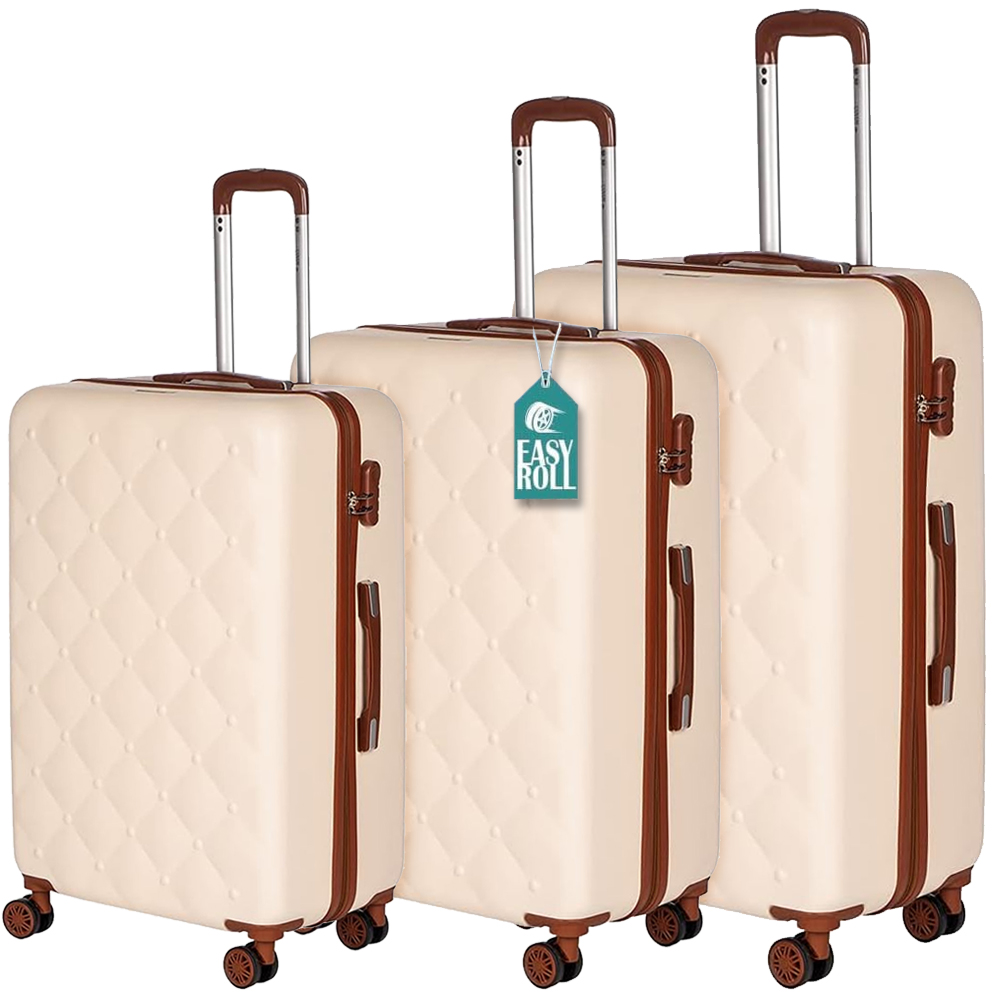 Set 3 Valigie Rigide Berlino con Ruote Easy Roll Trolley Bagaglio Viaggio Beige (1)