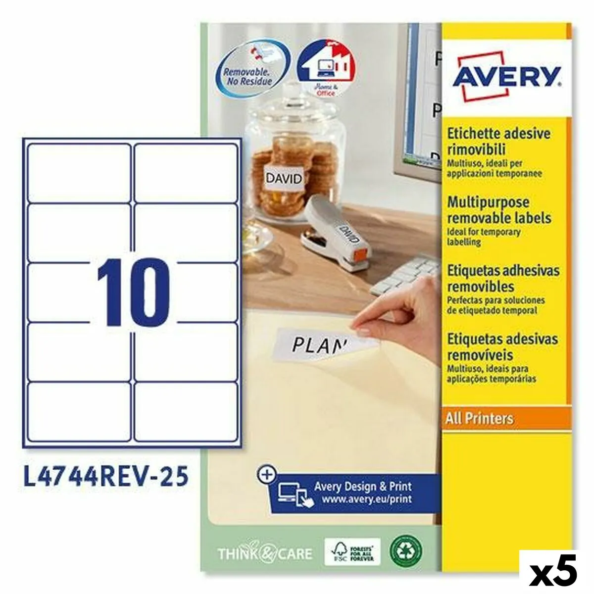 Etichette per Stampante Avery L4744REV Bianco 25 Fogli 96 x 50,8 mm (5 Unità)