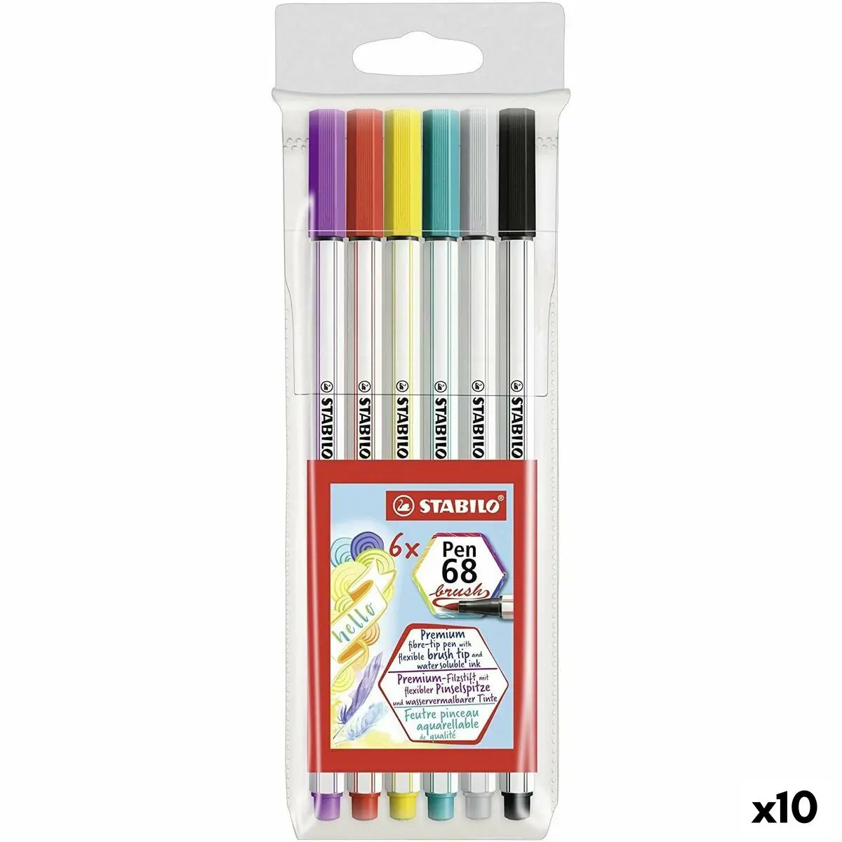 Set di Pennarelli Stabilo Pen 68 Brush Multicolore (10 Unità)