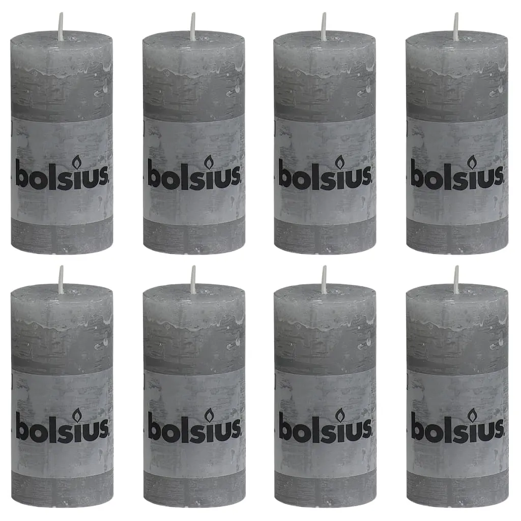 Bolsius Candele Rustiche Moccoli 8 pz 100x50 mm Grigio Chiaro