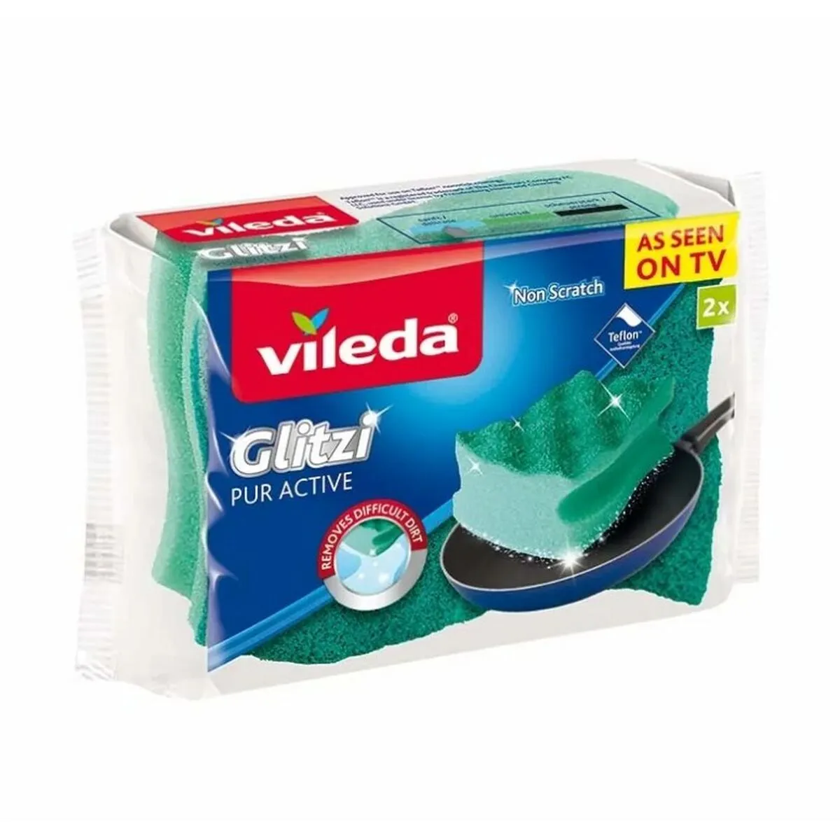 Spugna Vileda Glitzi Pur Active Verde Poliuretano 60 x 4 x 90 cm (2 Unità)