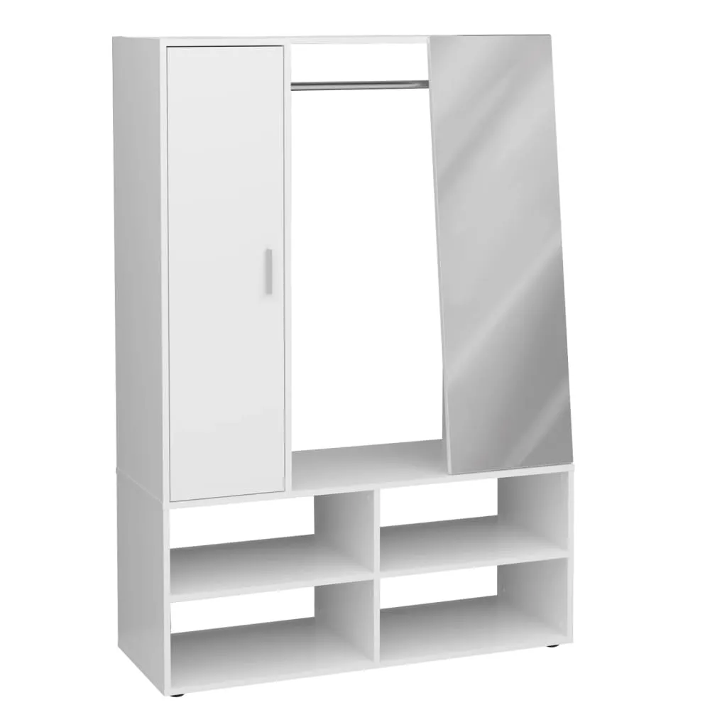 FMD Armadio con 4 Scomparti e Specchio 105x39,7x151,3 cm Bianco