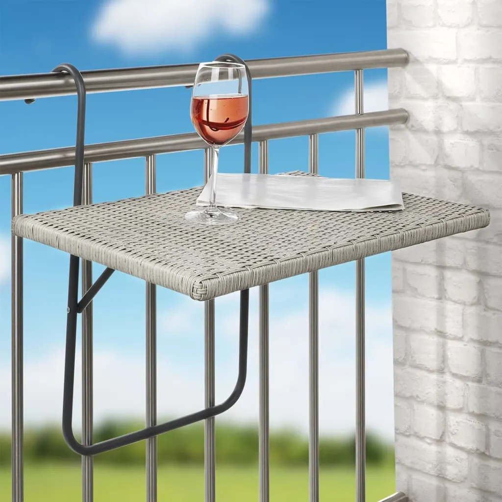 HI Tavolo Pieghevole da Balcone con Piano Vimini 60x40 cm Grigio