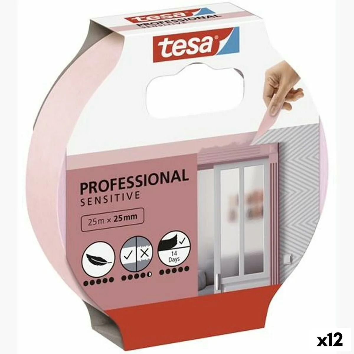 Nastro Adesivo TESA Professional Sensitive Pittore Rosa 12 Unità 25 mm x 50 m