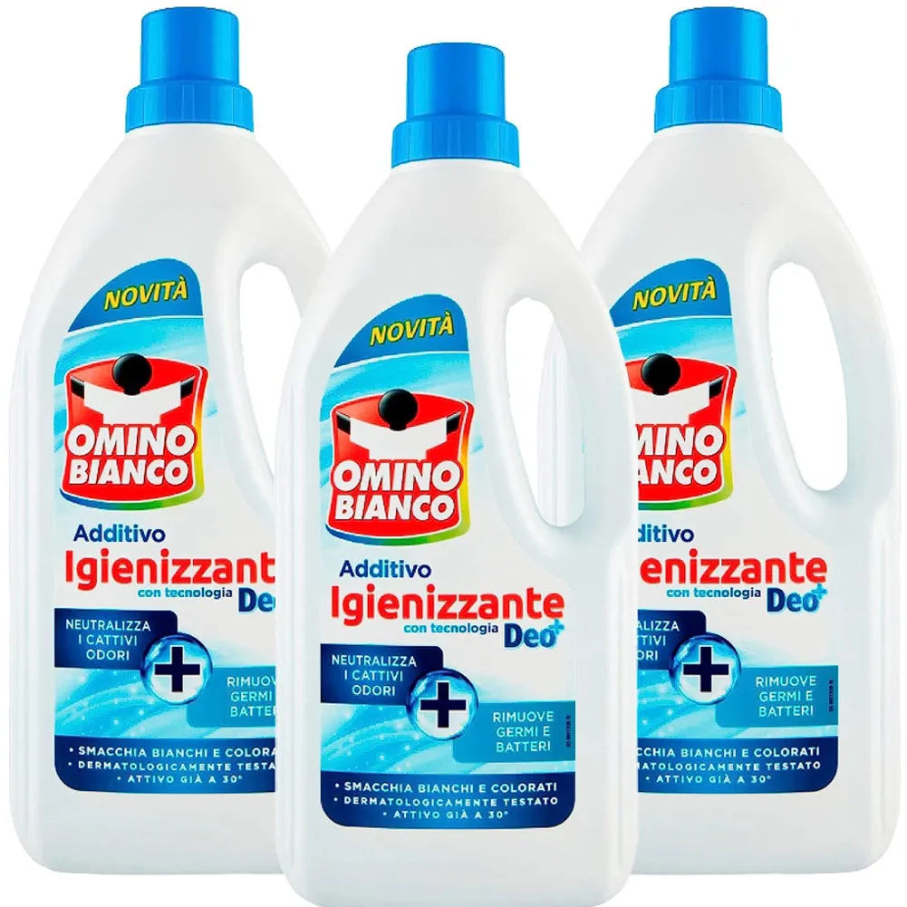 3 x Omino Bianco 1000 ml Additivo Igienizzante Liquido per Bucato Contro Batteri