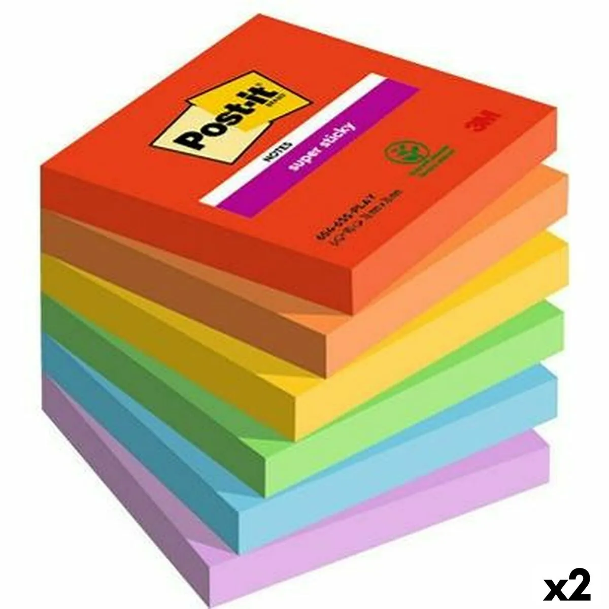 Note Adesive Post-it Super Sticky Multicolore 6 Pezzi 76 x 76 mm (2 Unità)