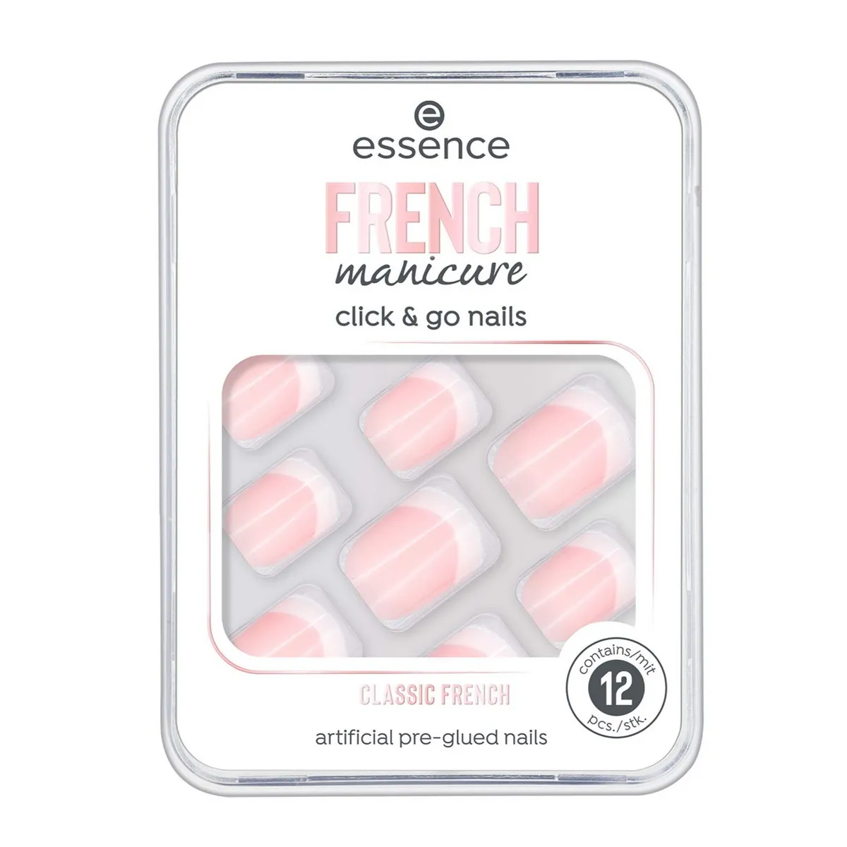 Unghie Finte Essence Click & Go Nails 01-classic french Gel per manicure francese 12 Unità