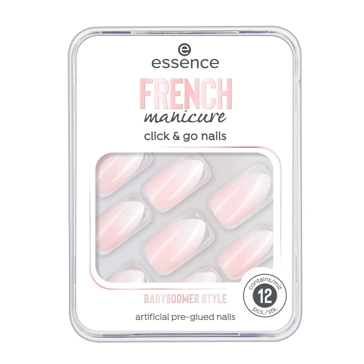 Unghie Finte Essence Click & Go Nails 02-babyboomer style Gel per manicure francese 12 Unità