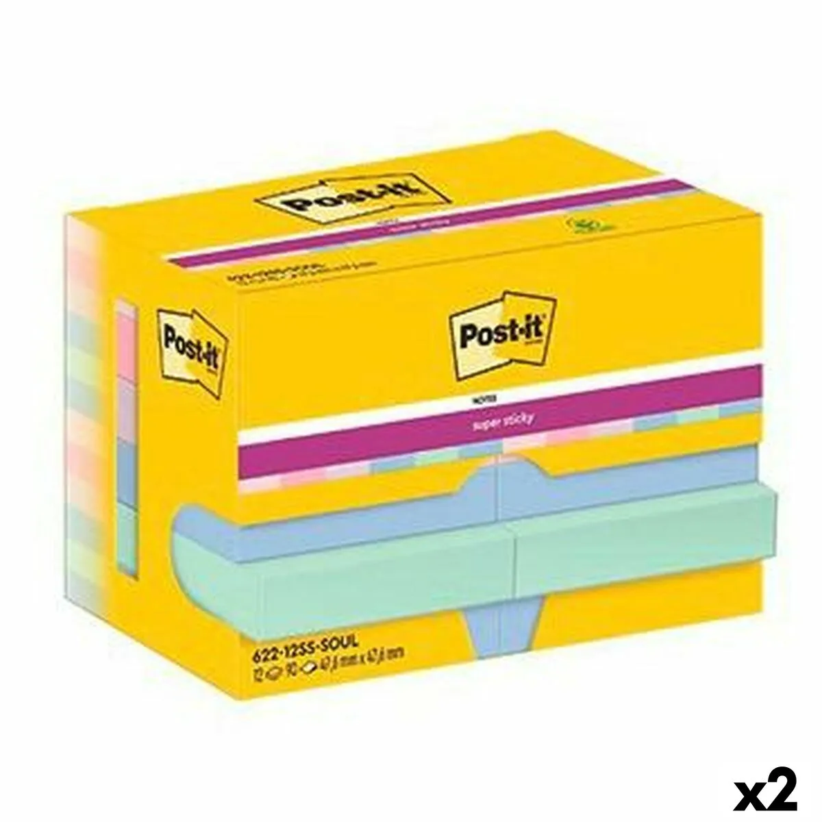 Note Adesive Post-it Super Sticky Multicolore 12 Pezzi 47,6 x 47,6 mm (2 Unità)