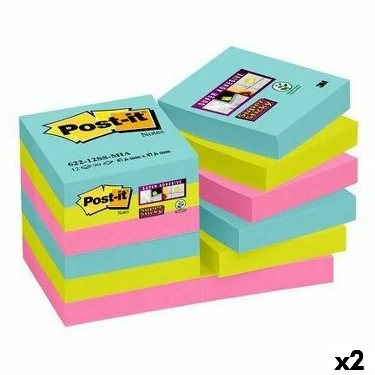 Set di Post-it Adesivi Post-it Super Sticky Multicolore 12 Pezzi 47,6 x 47,6 mm (2 Unità)