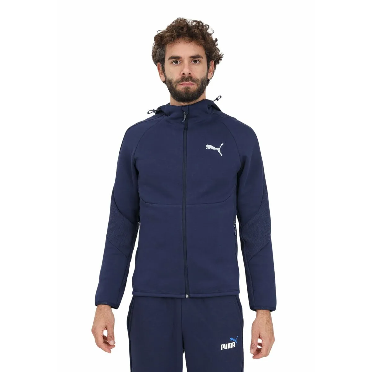 Felpa con Cappuccio e Cerniera Uomo Puma Evostripe Full-Zip Blu Marino