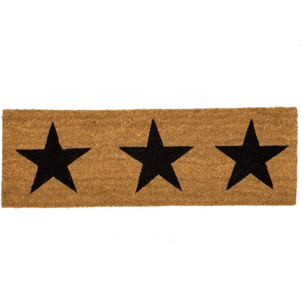 Tappeto Zerbino Stars Rettangolare In Fibra Di Cocco 75x25cm Beige e Nero