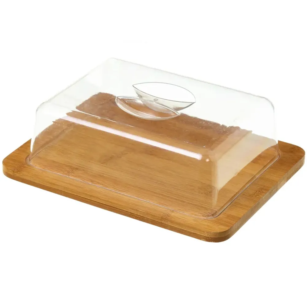 Portaformaggio Vassoio Portata in Bambù Cupola Contenitore Plastica 26x20x7,5 cm