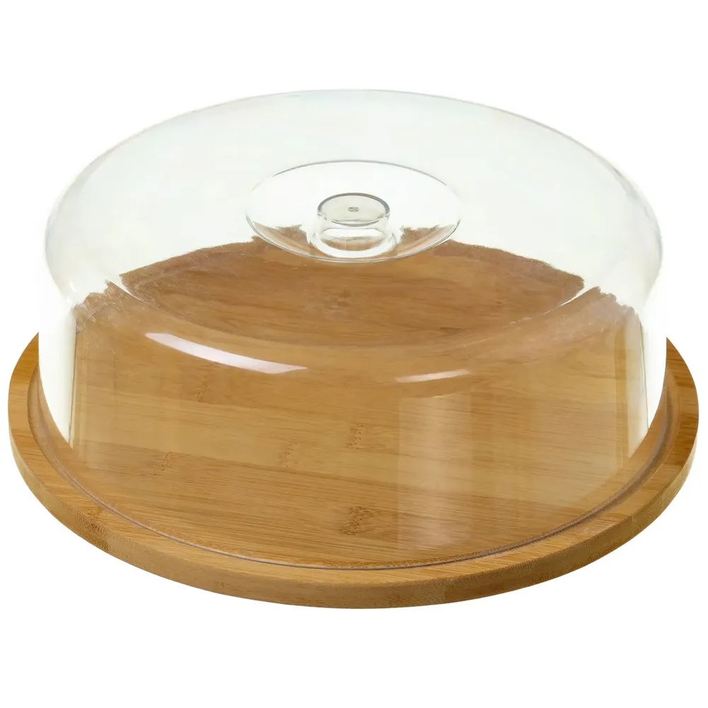 Portaformaggio Vassoio Portata Rotondo Bambù Cupola Contenitore Plastica 28x9cm