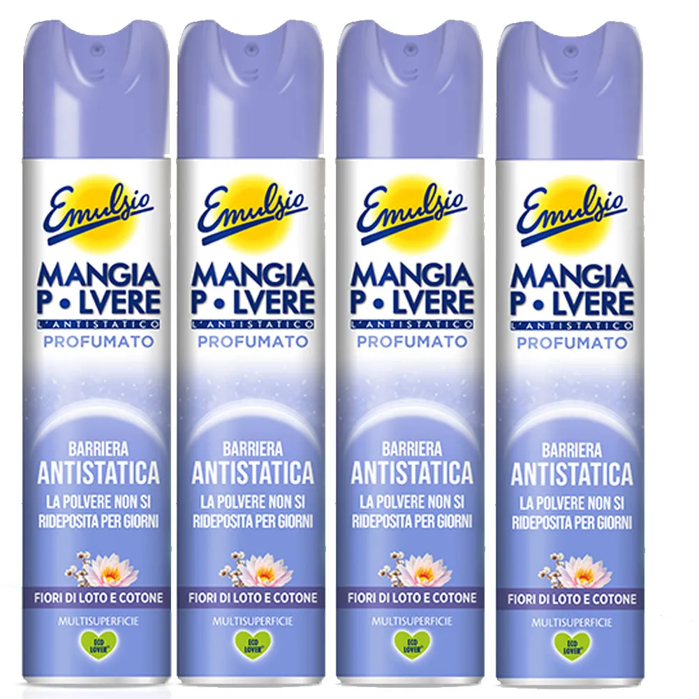 4 x Emulsio Mangiapolvere 300 ml Antistatico Fior di loto e Cotone (4 x 300 ml)