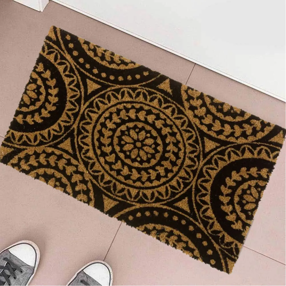 Tappeto Zerbino Rettangolare Mandala In Fibra Di Cocco 60 x 40cm Beige e Marrone