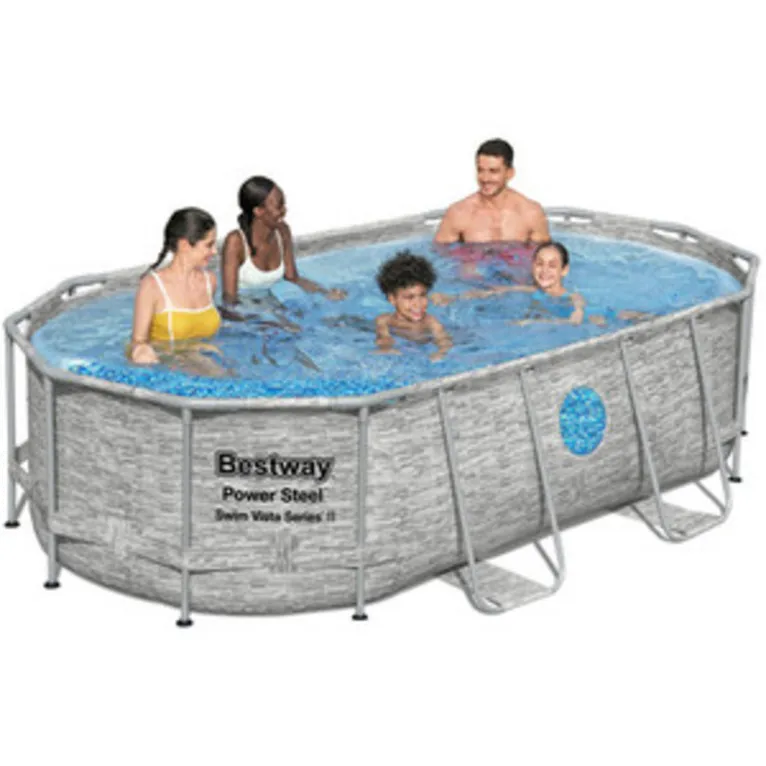 Piscina Fuori Terra Bestway 56714 Con Oblò Swim Vista Ovale 427x250x100 cm