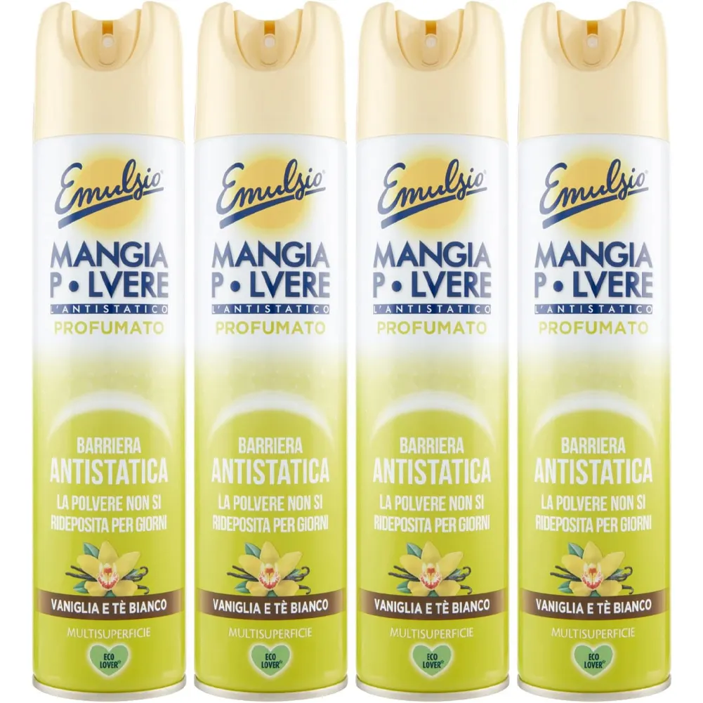 4 x Emulsio Mangiapolvere 300 ml Antistatico Vaniglia e Tè Bianco (4 x 300 ml)