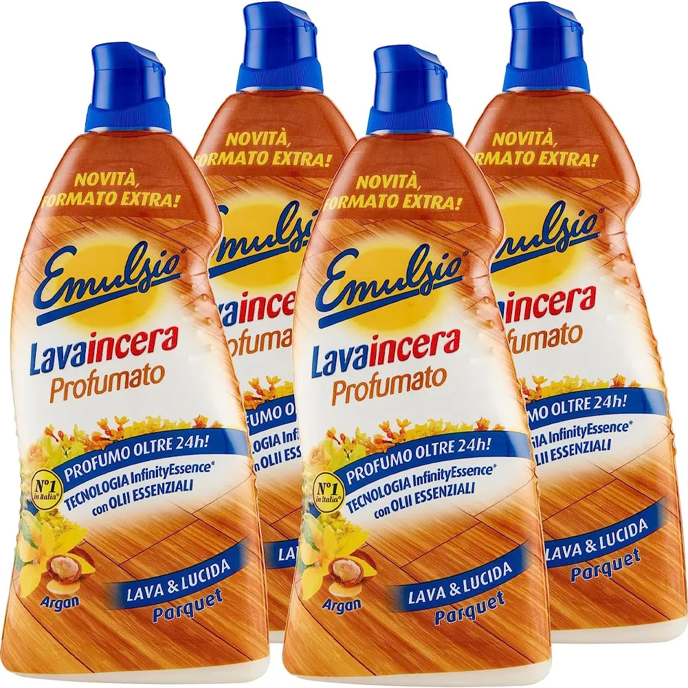 4x Emulsio Lavacera Profumato per Parquet con Olii Essenziali di Argan (4x950ml)