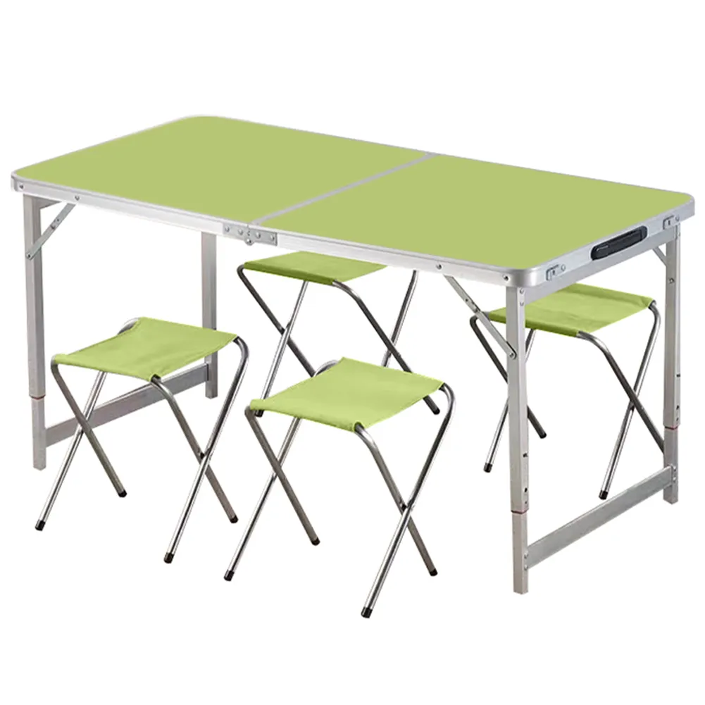 Set Tavolo Pieghevole con 4 Sedie Verde da Campeggio Picnic Giardino Portatile