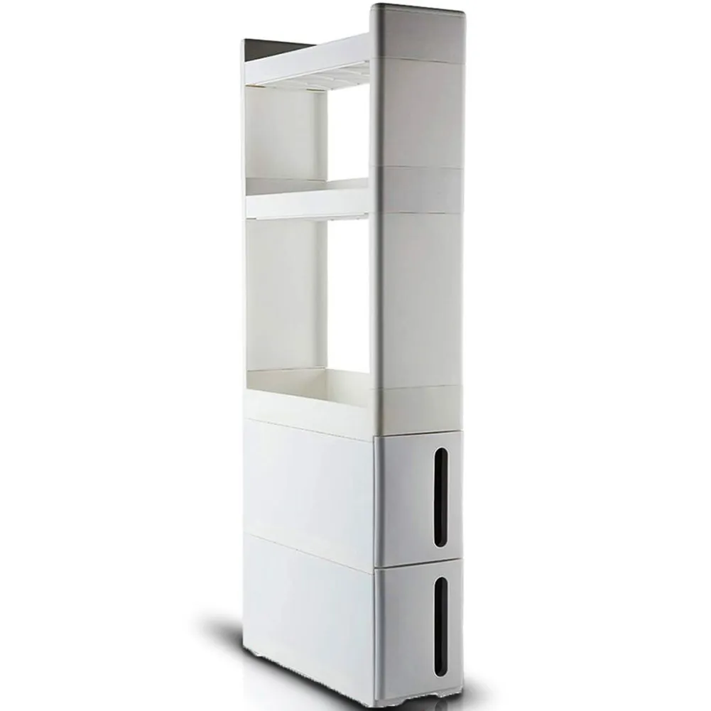 Carrello Cucina Slim Salvaspazio con ruote 3 Ripiani 2 Cassetti Mobiletto Bianco