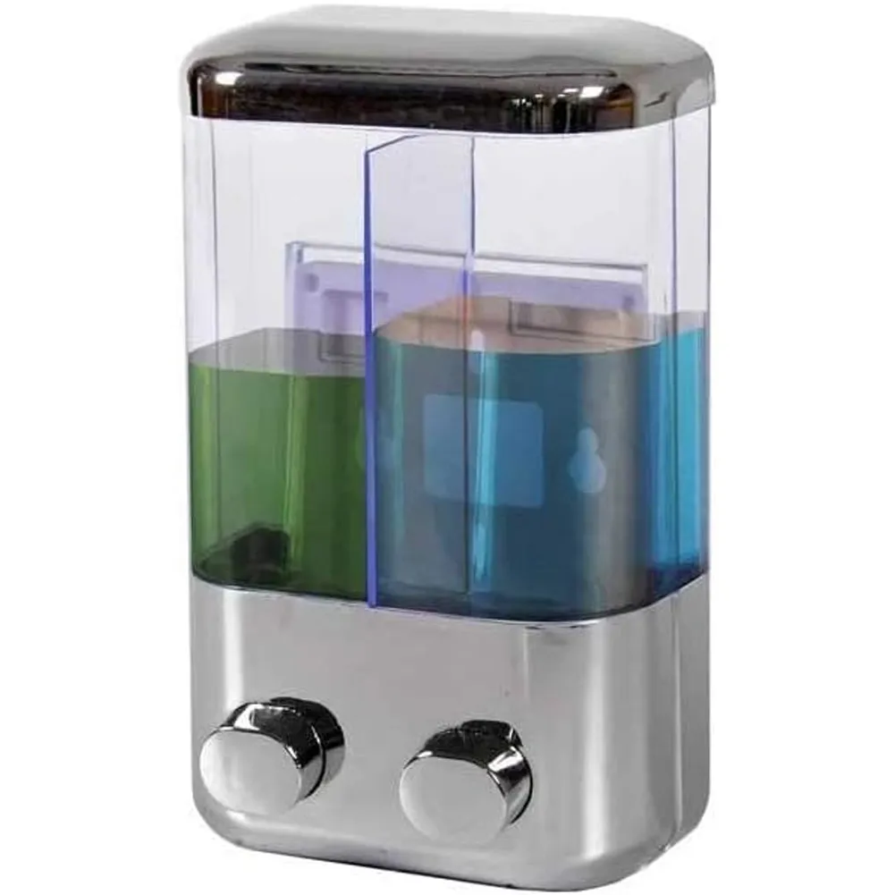 Dispenser Sapone Liquido Doppio a Parete Casa Negozio Bagno 2 x 500ml cromo