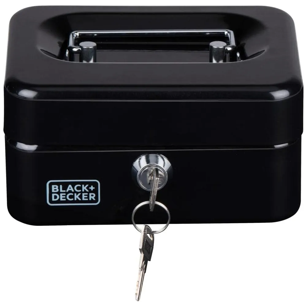 BLACK+DECKER Cassetta Portavalori Nera Cassaforte con 2 Chiavi e 6 Scomparti